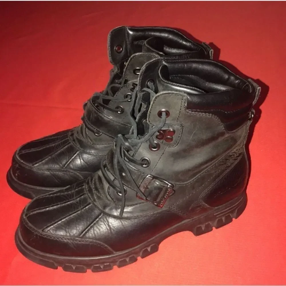 Polo Sport Ralph Lauren Black Leather Men's Boots Size 9D Original ($189)